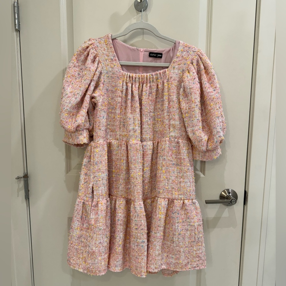 Sister Jane Pink & Yellow Tweed Mini Dress size:XS